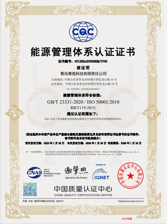青纜順利通過能源管理體係認證（zhèng）